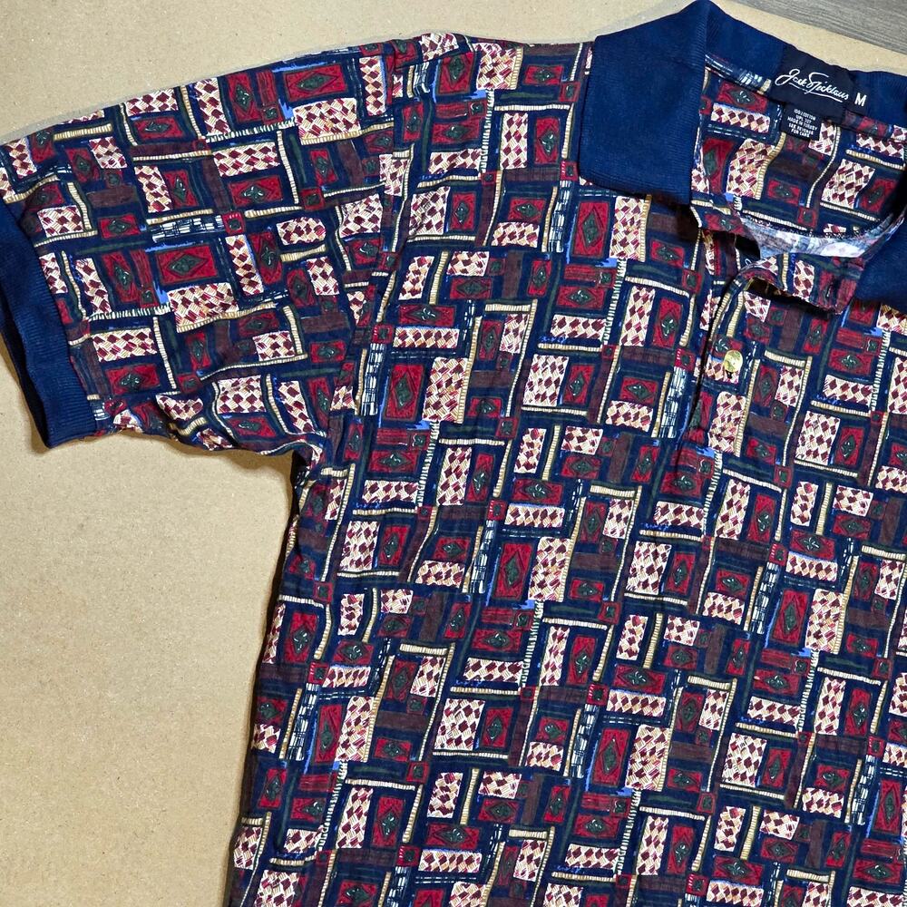 Vintage Jack Nicklaus Polo Shirt Mens M All Over Print Paisley Golf Short Sleeve